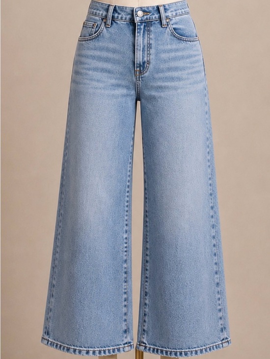 Risen Jeans Denim - Risen Women's Plus Size Light Blue Wide-Leg Cropped Jeans size 3X